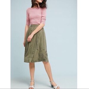 Anthropologie Maeve Embroidered chino midi wrap skirt